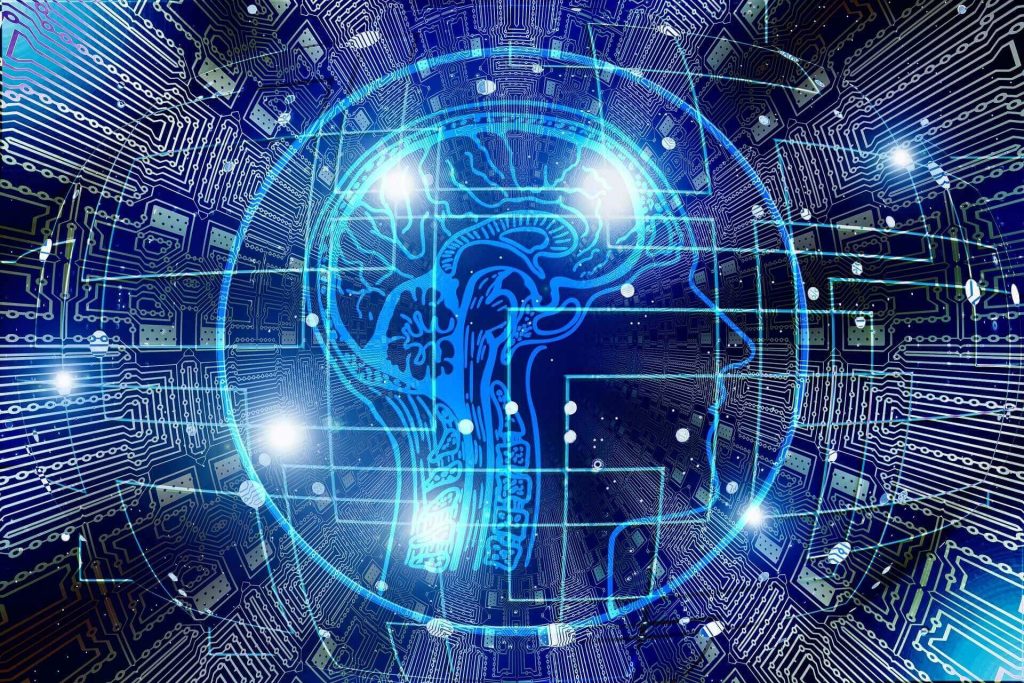 Coupe de cerveau lumineux bleu