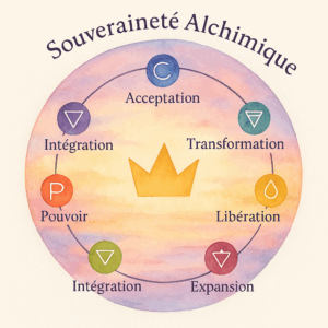 Graphique représentant les étapes de transmutation pour la Souveraineté Alchimique