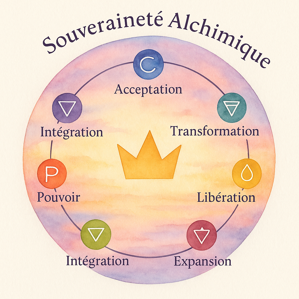 Graphique représentant les étapes de transmutation pour la Souveraineté Alchimique